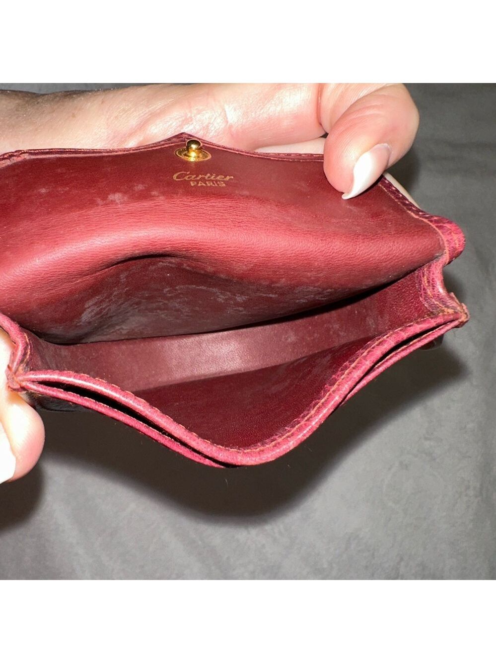 AUTHENTIC CARTIER MUST DE CARTIER BORDEAUX RED LEATHER COIN PURSE - EXCELLENT! - Picture 11 of 11